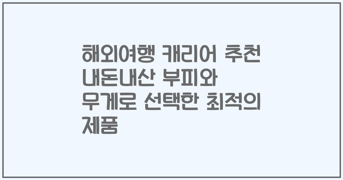 해외여행 캐리어 추천 내돈내산 부피와 무게로 선택한 최적의 제품