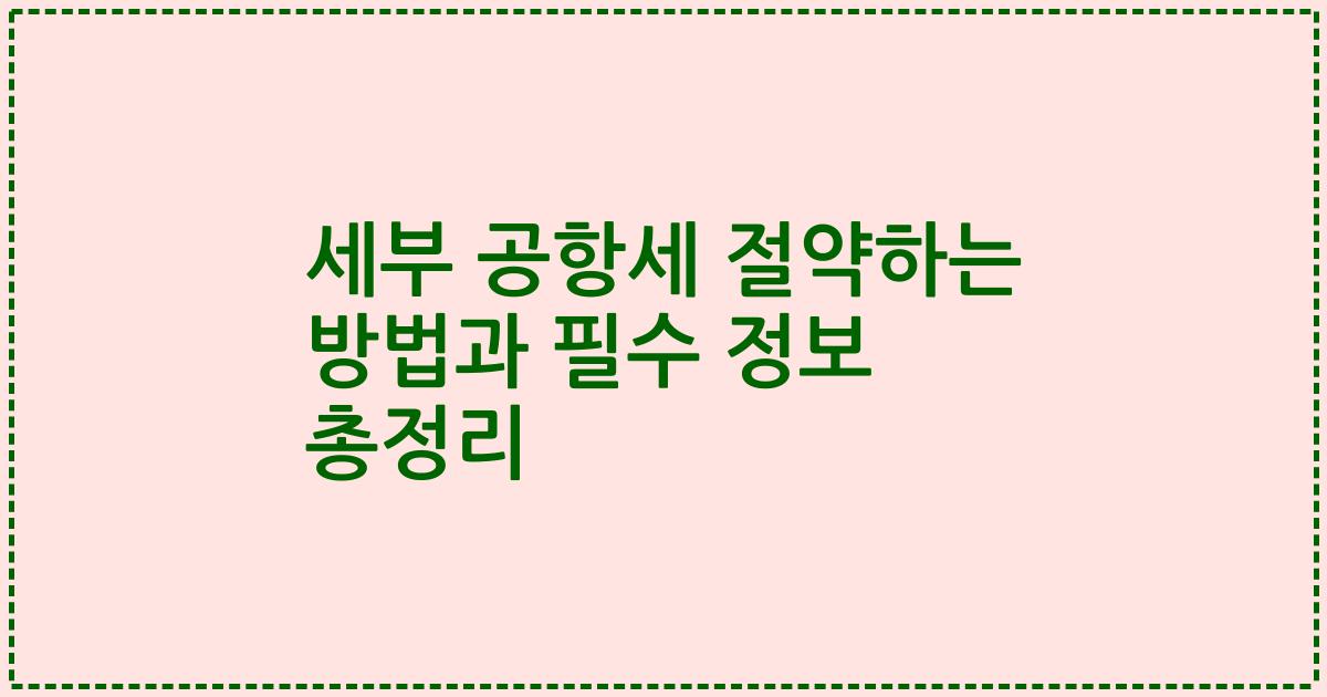 세부 공항세 절약하는 방법과 필수 정보 총정리
